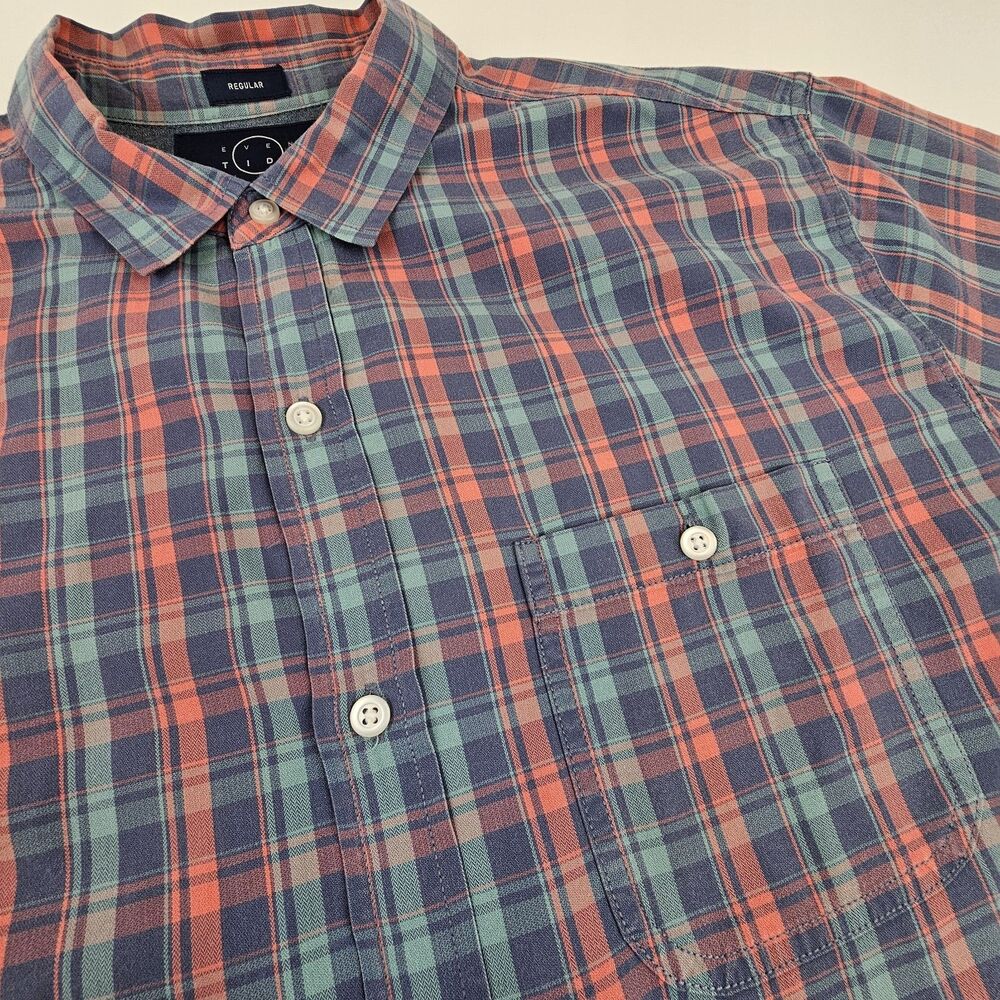 Even Tide Mens XL Plaid Shirt Short Sleeve Cotton Button Up Coastal Preppy